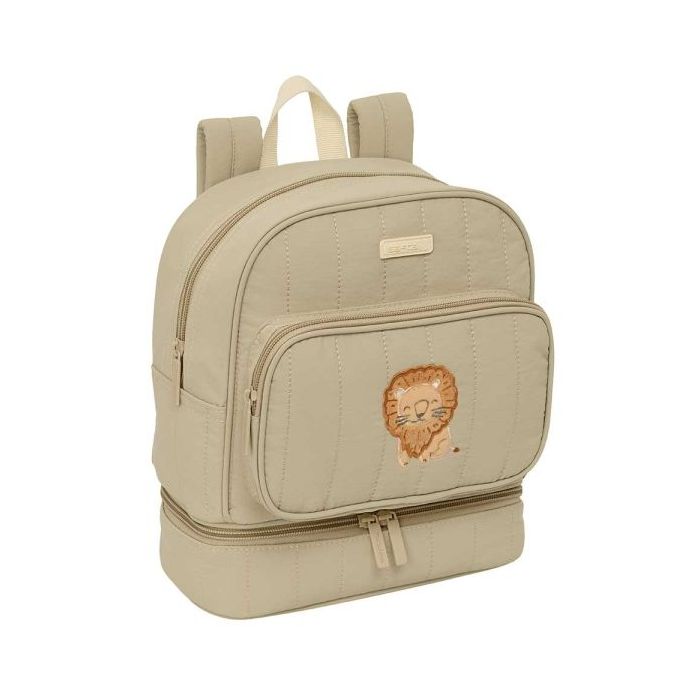 Safta Leon Mochila Guarderia - Isotermica - Tarjeta de Identificacion - Asa Superior - Compatible con Carro - 7.25L - 220x100x270mm - Color Arena