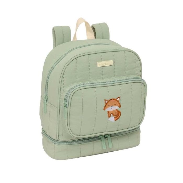 Safta Zorrito Mochila Guarderia - Isotermica - Tarjeta de Identificacion - Asa de Mano Superior - Compatible con Carrito - Ligera y Compacta - 7.25L - 220x100x270mm - Color Verde