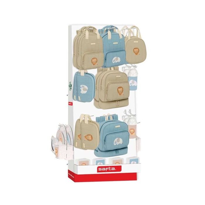 Safta Expositor con 10 Ganchos para Mochilas - Carton Reciclado - 650x280x1580mm - Colores Surtidos
