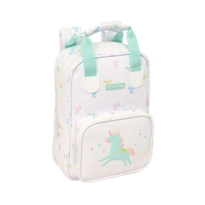Safta Unicornio Mochila Infantil - Bolsillo Frontal - Tarjeta ID - Hombreras Acolchadas - Asa Forrada - 4.5L - 200x80x280mm - Color Blanco