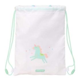 Safta Unicornio Saco Plano - Bolsillo con Cremallera - Cierre con Cordones - 3L - Material Seguro - Ligero y Portatil - 260x10x340mm - Color Blanco