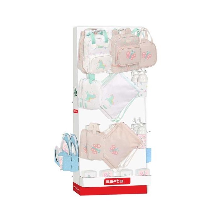 Safta Expositor con 10 Ganchos para Mochilas - Material Ecologico - Carton Reciclado - Ligero y Resistente - Facil de Instalar - Optimiza Espacio - 650x280x1580mm - Colores Surtidos