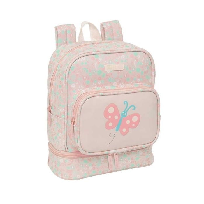 Safta Mariposa Mochila Guarderia - Isotermica - Tarjeta de Identificacion - Compatible con Carrito - Asa Superior - 7.25L - 220x100x270mm - Color Rosa Pastel