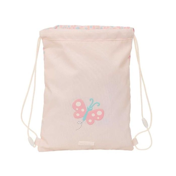 Safta Mariposa Saco Plano - Bolsillo con Cremallera - Cierre con Cordones - 3L - 260x10x340mm - Color Rosa Pastel