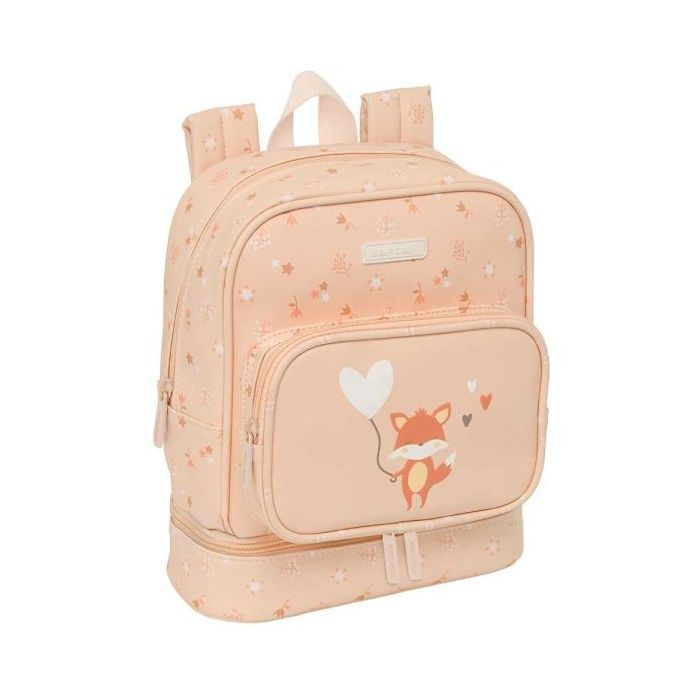 Safta Flores Mochila Guarderia - Isotermica - Tarjeta de Identificacion - Asa de Mano Superior - Compatible con Carrito - 7.25L - 220x100x270mm - Color Melocoton
