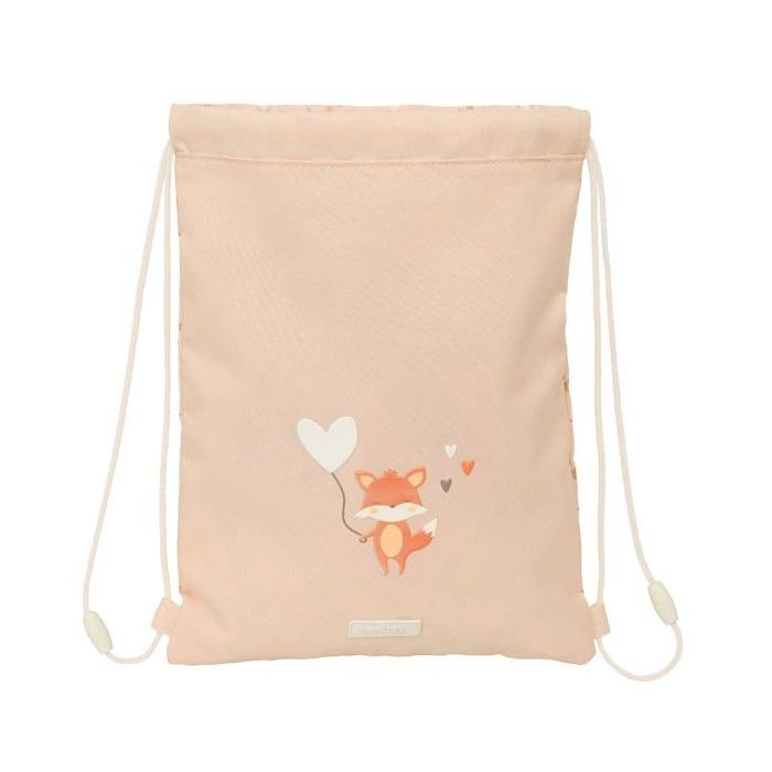 Safta Flores Saco Plano - Bolsillo con Cremallera - Cierre con Cordones - 3L - 260x10x340mm - Color Melocoton