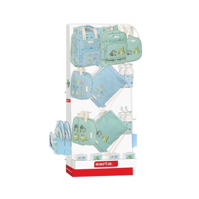 Safta Expositor con 10 Ganchos para Mochilas - Carton Reciclado - Estructura Robusta - Facil de Colocar - Presentacion Visual Atractiva - 650x280x1580mm - Colores Surtidos