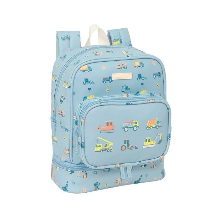 Safta Gruas Mochila Guarderia - Isotermica - Tarjeta ID - Compartimento Termo - Asa Superior Comoda - Adaptable a Carrito - 7.25L - 220x100x270mm - Color Azul Claro