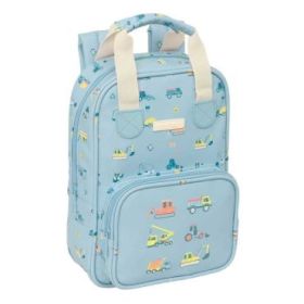 Safta Gruas Mochila Infantil - Bolsillo Frontal - Tarjeta ID - Hombreras Acolchadas - Asa Forrada - 4.50L - 200x80x280mm - Color Azul Claro