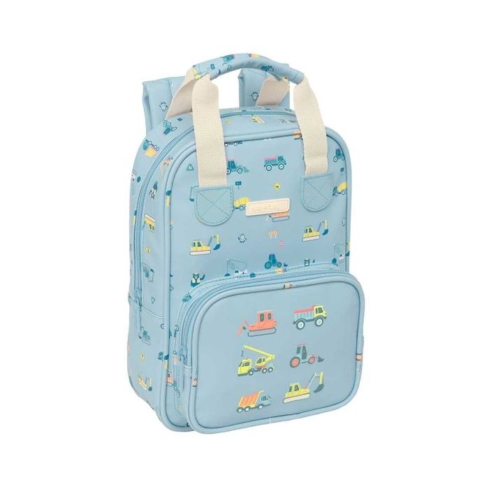 Safta Gruas Mochila Infantil - Bolsillo Frontal - Tarjeta ID - Hombreras Acolchadas - Asa Forrada - 4.50L - 200x80x280mm - Color Azul Claro