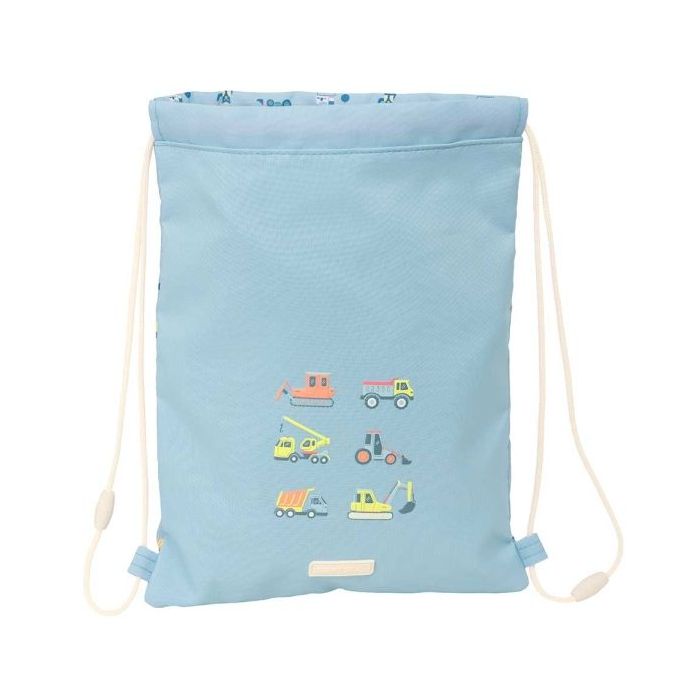 Safta Gruas Saco Plano - Bolsillo con Cremallera - Cierre con Cordones - 3L - Seguridad Garantizada - 260x10x340mm - Color Azul Claro