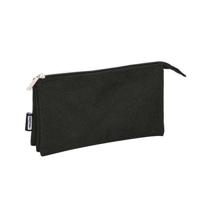 Safta Portatodo - 3 Compartimentos con Cremalleras - Bolsillo Interior - 0.6L - 220x30x120mm - Color Negro
