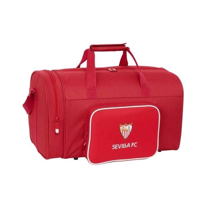 Safta Sevilla FC Bolsa de Deporte - Bandolera Ajustable - Bolsillo Frontal - Tacos Protectores en Base - Fondo Extraible - Resistente al Agua - 33L - 470x270x260mm - Color Rojo