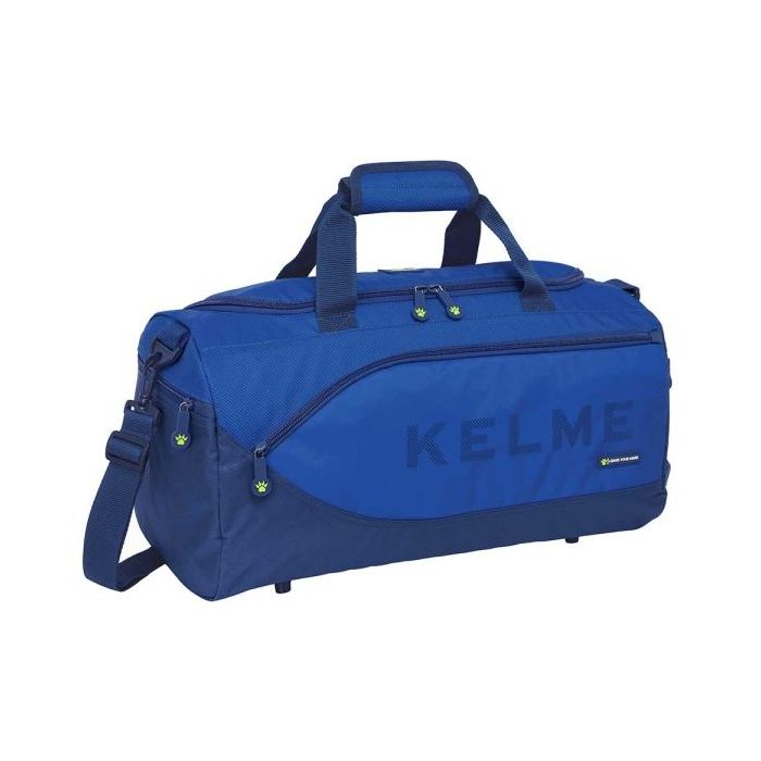 Safta Kelme Blue Bolsa de Deporte - Bandolera Ajustable - Cremallera Doble - Bolsillo Frontal - Bolsillo Lateral - Interior Semirigido - Tacos en la Base - Asa Forrada - 500x250x250mm - Color Azul