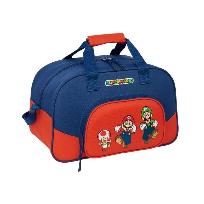 Safta Super Mario Mamma Mia Bolsa de Deporte - Bolsillo Frontal - Bandolera Ajustable - Tirador Doble - Tacos en Base - Fondo Semirigido - 22L - 400x230x240mm - Color Rojo y Azul