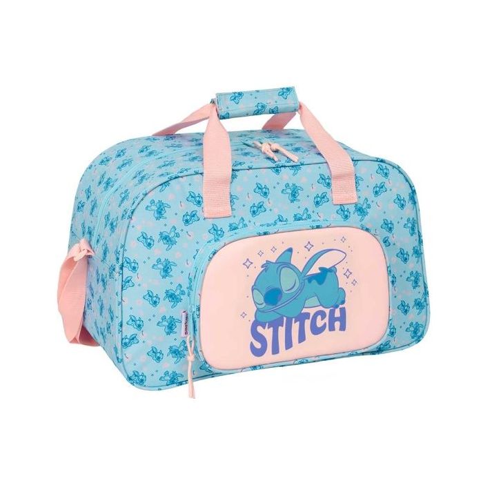 Safta Stitch Ohana Bolsa de Deporte - Bolsillo Frontal - Bandolera Ajustable - Asa Forrada - Doble Cremallera - Tacos en Base - Fondo Extraible - 22L - 400x230x240mm - Color Azul Claro