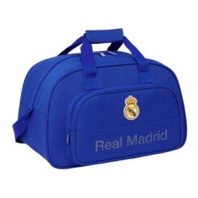 Safta Real Madrid Bolsa de Deporte - Bolsillo Frontal - Bandolera Ajustable - Asa Forrada - Doble Tirador Cremallera - Tacos Proteccion Base - Fondo Extraible - 22L - 400x230x240mm - Color Azul