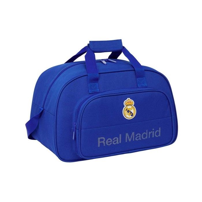 Safta Real Madrid Bolsa de Deporte - Bolsillo Frontal - Bandolera Ajustable - Asa Forrada - Doble Tirador Cremallera - Tacos Proteccion Base - Fondo Extraible - 22L - 400x230x240mm - Color Azul