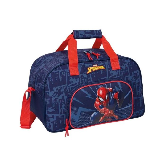 Safta Spider-Man Bolsa de Deporte - Bolsillo Frontal - Bandolera Ajustable - Asa Forrada - Doble Tirador Cremallera - Tacos Proteccion Base - Fondo Extraible - 22L - 400x230x240mm - Color Azul Marino