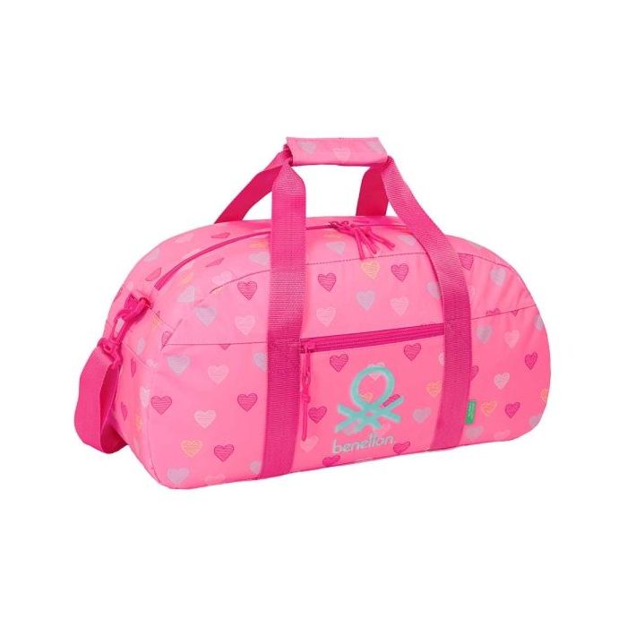 Safta Benetton Heart Bolsa de Deporte - Bolsillo Frontal - Bandolera Ajustable - Tirador Doble - Tacos Protectores en Base - Fondo Interior Semirigido - 26L - 500x200x260mm - Color Rosa