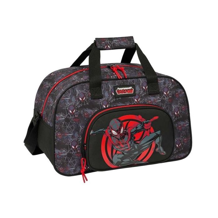 Safta Miles Morales Bolsa de Deporte - Bolsillo Frontal - Bandolera Ajustable - Asa Forrada - Tirador Doble - Tacos Proteccion Base - Fondo Extraible - 22L - 400x230x240mm - Color Negro y Rojo