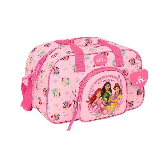 Safta Princesas Disney Bolsa de Deporte - Bolsillo Frontal - Bandolera Ajustable - Asa Forrada - Doble Tirador Cremallera - Tacos Proteccion Base - Fondo Extraible - 22L - 400x230x240mm - Color Rosa