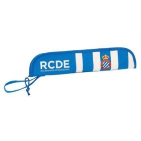Safta RCD Espanyol Portaflautas - Interior Acolchado - Alojamiento para Varilla - Asa Lateral - Borde Reforzado - 0.6L - 370x20x80mm - Color Azul y Blanco