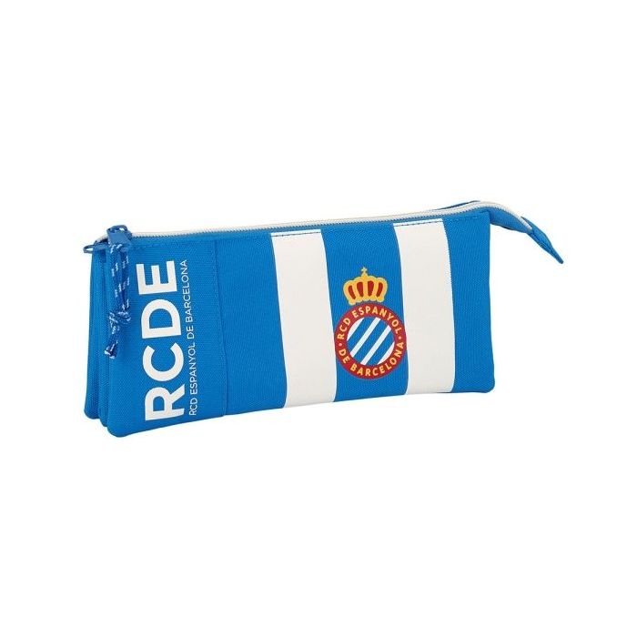 Safta RCD Espanyol Portatodo - 3 Compartimentos con Cremalleras - Bolsillo Interior - 0.6L - 220x30x120mm - Color Azul y Blanco