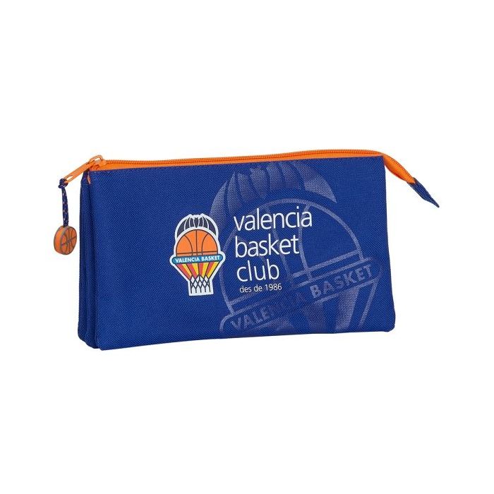 Safta Valencia Basket Portatodo - 3 Compartimentos con Cremalleras - Bolsillo Interior - 0.6L - 220x30x120mm - Color Azul Oscuro