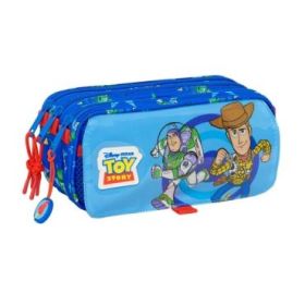 Safta Toy Story Good Vibes Portatodo - 3 Compartimentos con Cremalleras - Bolsillo Frontal - Cinta Adaptable - 1.72L - 215x80x100mm - Color Azul