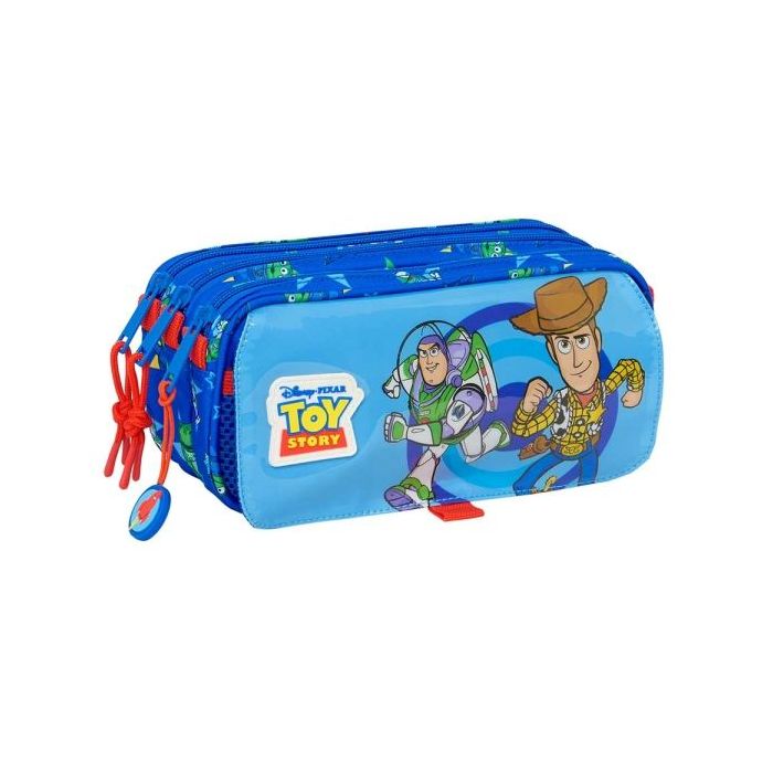 Safta Toy Story Good Vibes Portatodo - 3 Compartimentos con Cremalleras - Bolsillo Frontal - Cinta Adaptable - 1.72L - 215x80x100mm - Color Azul
