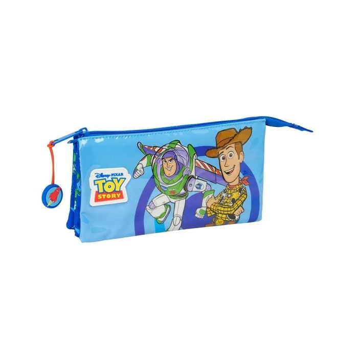 Safta Toy Story Good Vibes Portatodo - 3 Compartimentos con Cremalleras - Bolsillo Interior - 0.60L - 220x30x120mm - Color Azul