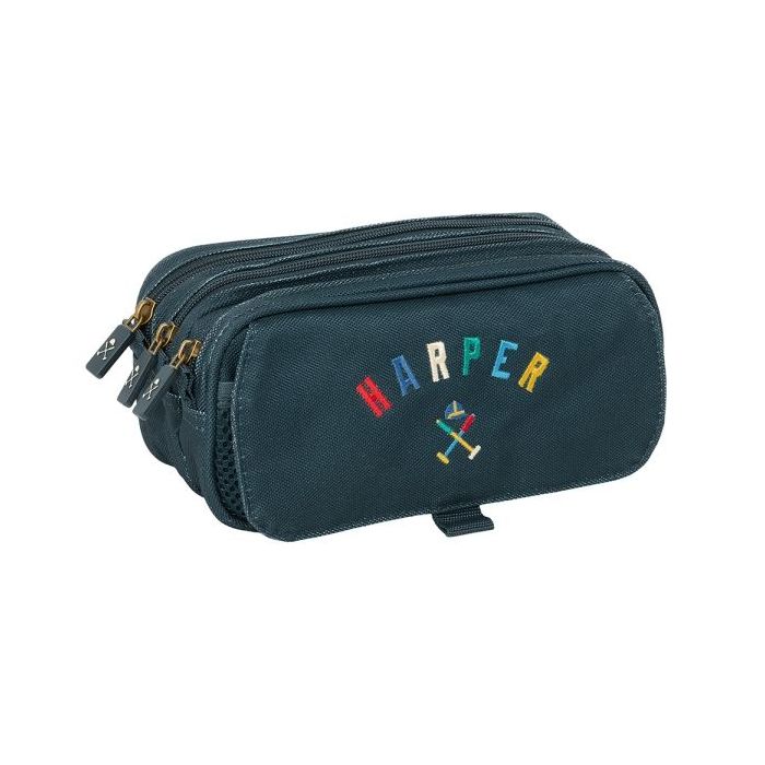 Safta Harper and Neyer Portatodo - 3 Compartimentos con Cremalleras - Bolsillo Frontal - Cinta Adaptable - 1.72L - 215x80x100mm - Color Azul Marino