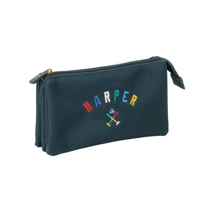 Safta Harper and Neyer Portatodo - 3 Compartimentos con Cremalleras - Bolsillo Interior - 0.6L - 220x30x120mm - Color Azul Marino