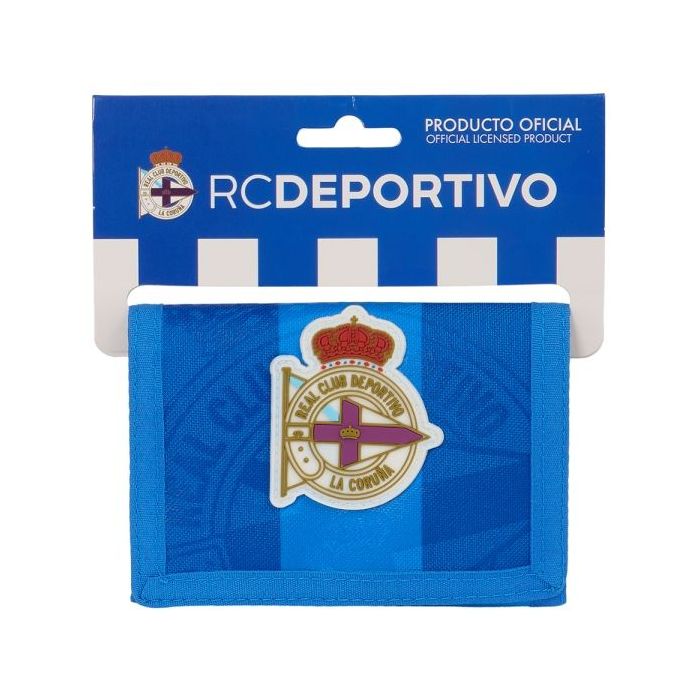 Safta Real Deportivo de la Coruña Billetera - Cierre con Velcro - Compartimentos Internos - Bolsillo para Monedas - Cabecera para Colgar - 125x10x95mm - Color Azul