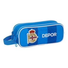 Safta Real Deportivo de la Coruña Portatodo - 2 Compartimentos con Cremalleras - 1L - Asa Lateral - 210x60x80mm - Color Azul