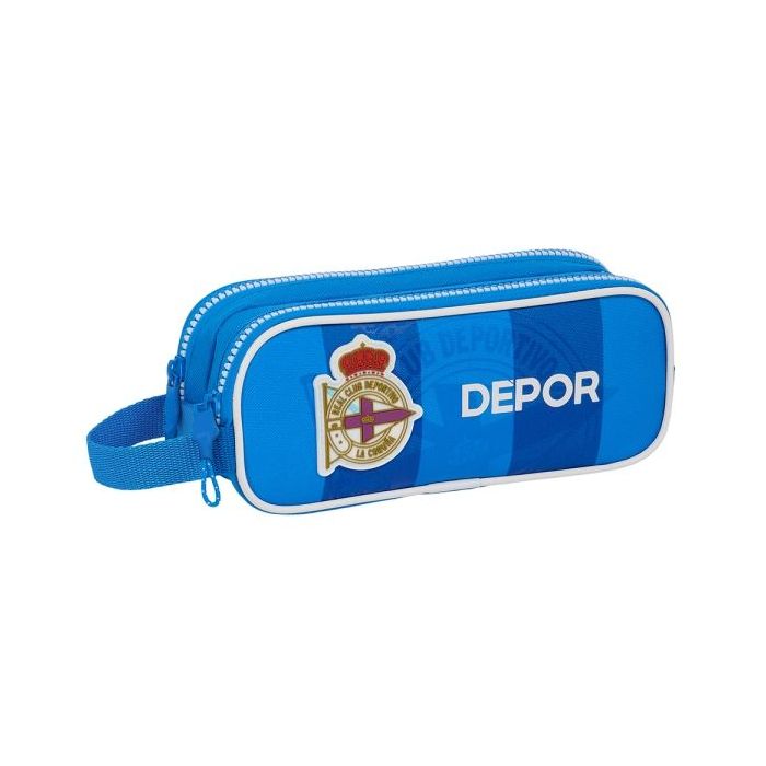 Safta Real Deportivo de la Coruña Portatodo - 2 Compartimentos con Cremalleras - 1L - Asa Lateral - 210x60x80mm - Color Azul