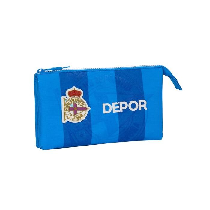 Safta Real Deportivo de la Coruña Portatodo - 3 Compartimentos con Cremalleras - Bolsillo Interior - 0.6L - 220x30x120mm - Color Azul