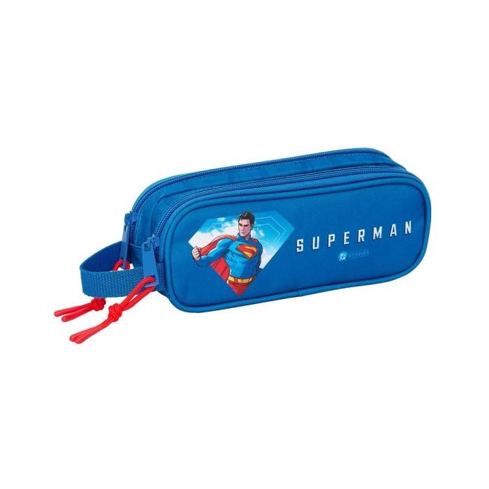 Safta Superman Portatodo - 2 Compartimentos con Cremalleras - Asa Lateral - 1L - 210x60x80mm - Color Azul Oscuro