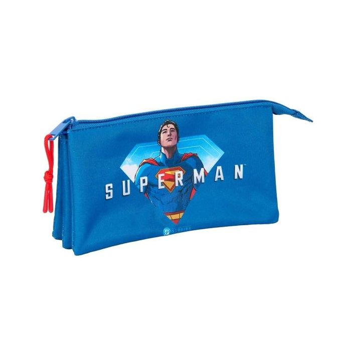 Safta Superman Portatodo - 3 Compartimentos con Cremalleras - Bolsillo Interior - 0.6L - 220x30x120mm - Color Azul Oscuro