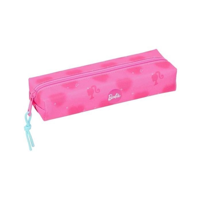 Safta Barbie Corazones Portatodo - Cremallera - Goma Elastica - 0.53L - 220x70x40mm - Color Rosa