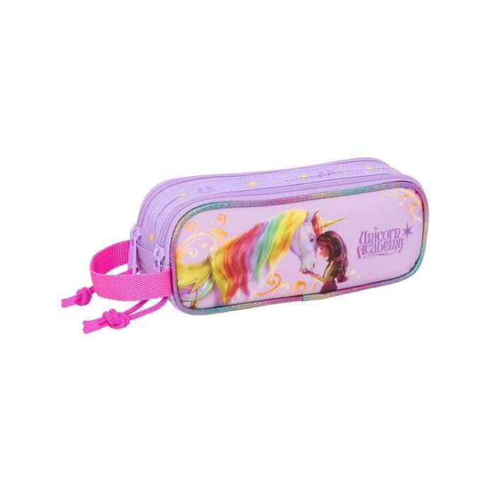 Safta Unicorn Academy Portatodo - 2 Compartimentos con Cremalleras - Asa Lateral - 1L - 210x60x80mm - Color Rosa