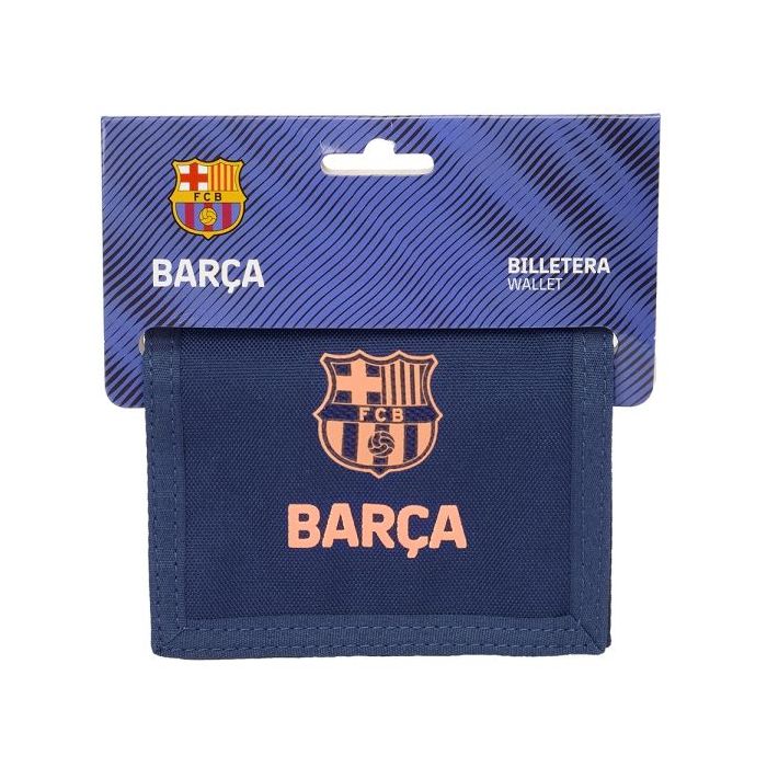 Safta F.C.Barcelona 2ª Equipacion Billetera - Cabecera para Colgar - Cierre con Velcro - Multiples Compartimentos - Bolsillo para Monedas - 125x10x95mm - Color Azul Marino
