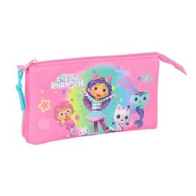Safta Gabby's Dollhouse Confetti Portatodo - 3 Compartimentos con Cremalleras - Bolsillo Interior - 0.6L - 220x30x120mm - Color Rosa