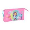 Safta Gabby's Dollhouse Confetti Portatodo - 3 Compartimentos con Cremalleras - Bolsillo Interior - 0.6L - 220x30x120mm - Color Rosa