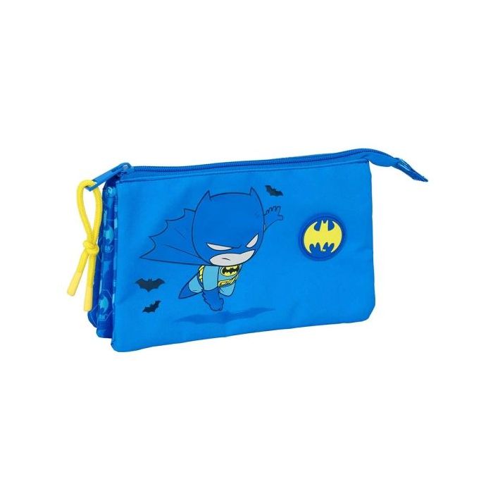 Safta Batman Preescolar Portatodo - 3 Compartimentos con Cremalleras - 0.6L - Bolsillo Interior - 220x30x120mm - Color Azul