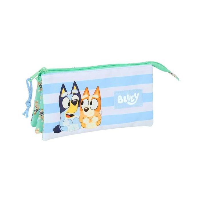 Safta Bluey Sisters Portatodo - 3 Compartimentos con Cremalleras - Bolsillo Interior - 0.6L - 220x30x120mm - Color Azul