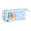 Safta Bluey Sisters Portatodo - 3 Compartimentos con Cremalleras - Bolsillo Interior - 0.6L - 220x30x120mm - Color Azul