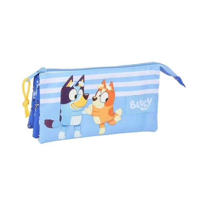 Safta Bluey Let'S Play Portatodo - 3 Compartimentos con Cremalleras - Bolsillo Interior - 0.6L - 220x30x120mm - Color Azul