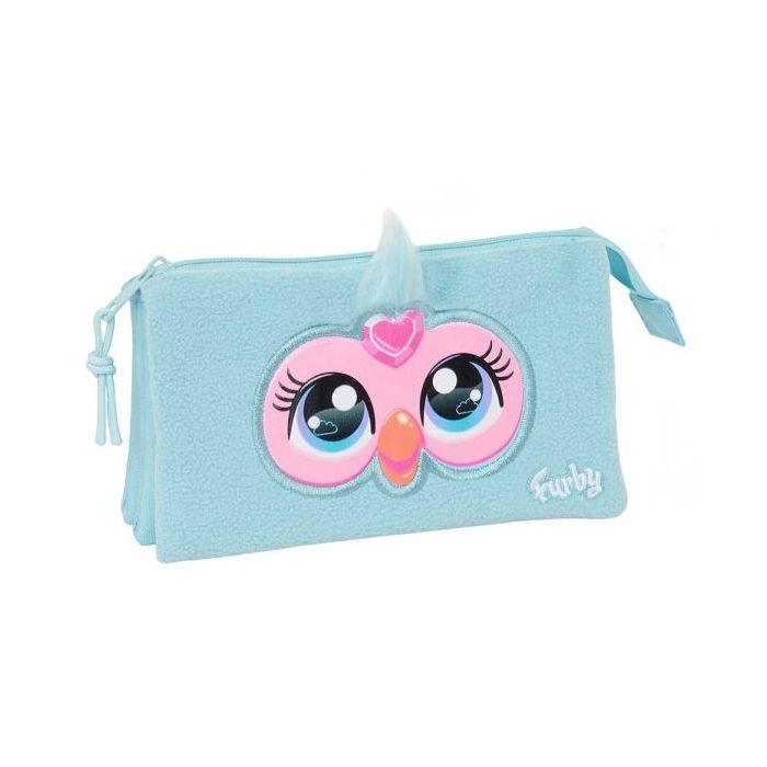 Safta Furby Portatodo - 3 Compartimentos con Cremalleras - Bolsillo Interior - 0.6L - 220x30x120mm - Color Azul Claro